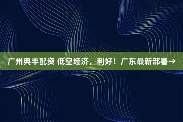 广州典丰配资 低空经济，利好！广东最新部署→